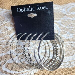 🛒🛍️💥NWT Ophelia Roe 3 pair pierced hoop earrings silver tone metal